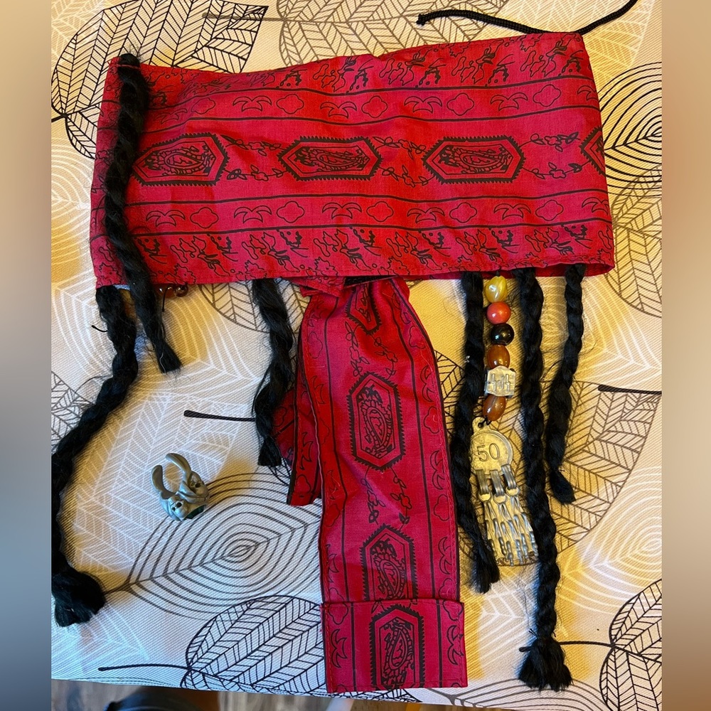 Jack Sparrow costume, head scarf with beads, braids, includes ring, child size